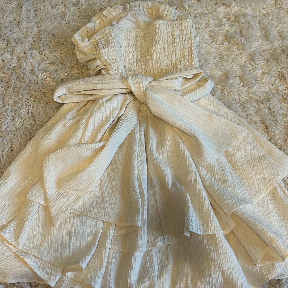 Cream Strapless Dress with Bow